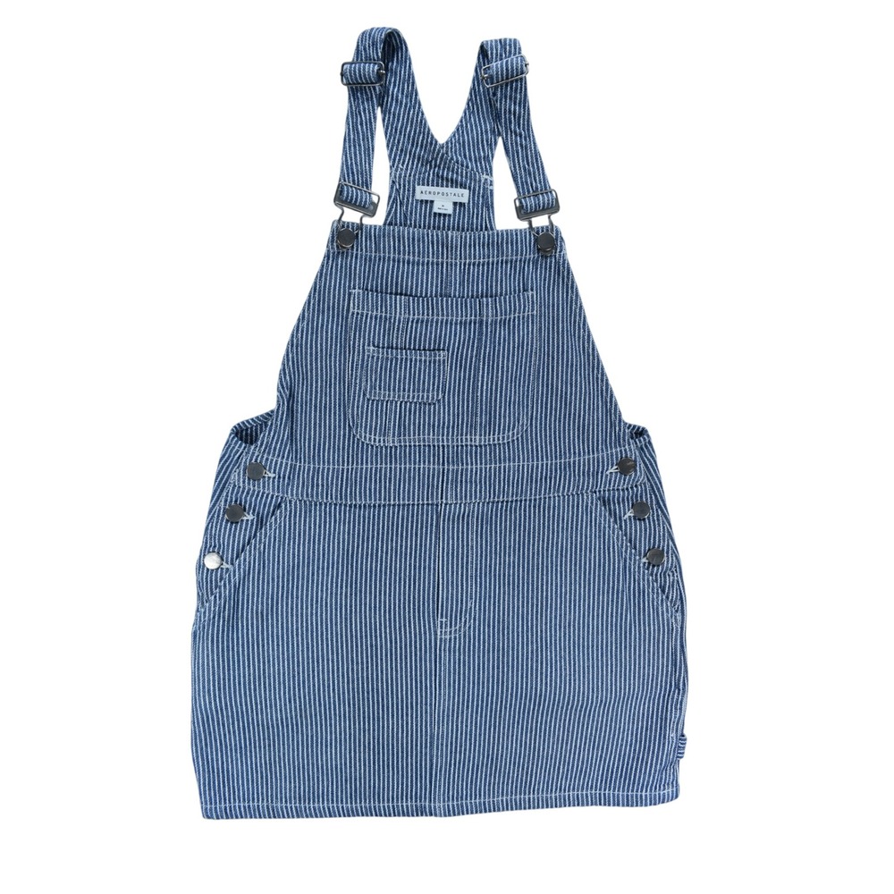 Aeropostale Hickory Stripe Denim Overall Dress Blue White Mini Pinafore Medium